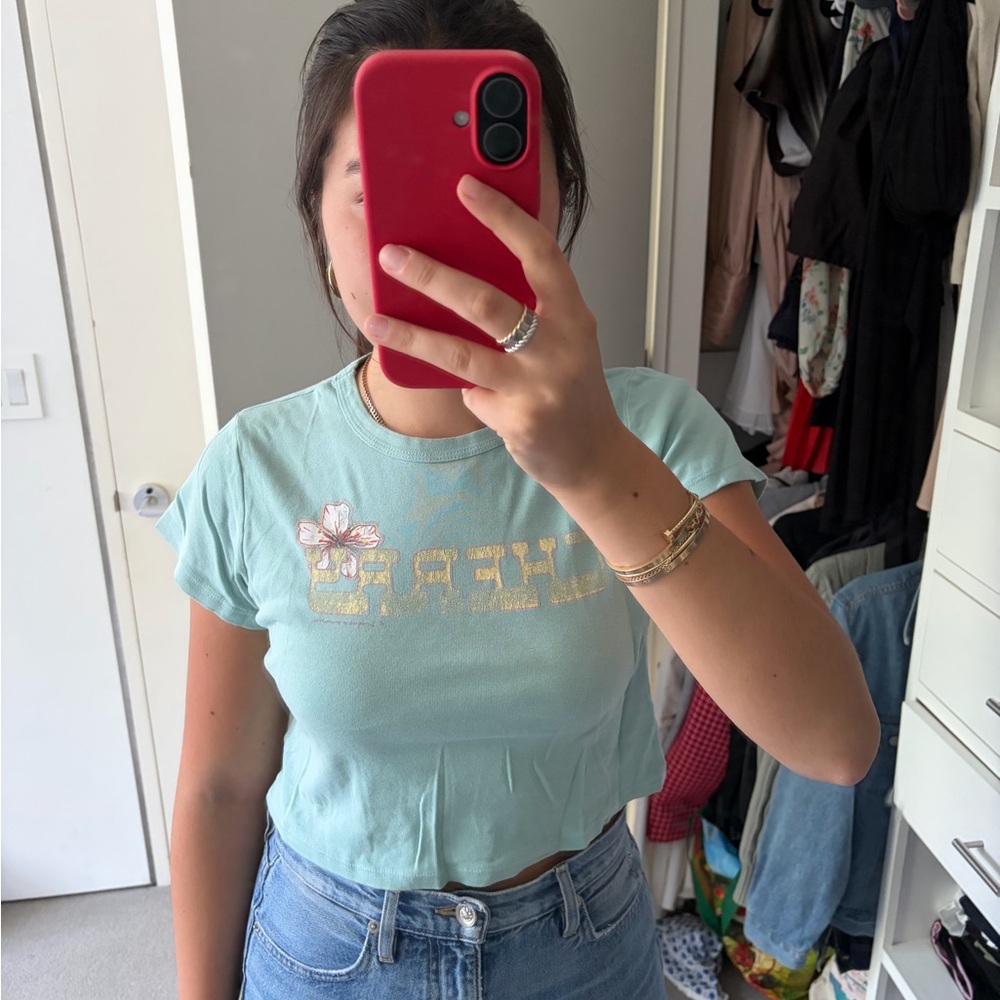Cherry LA Blue Graphic Crop Tee - Women